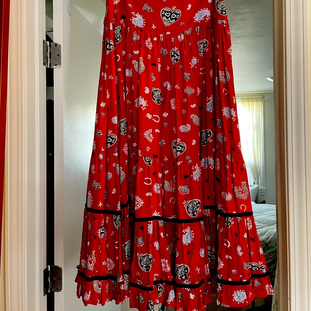 Red bandana print maxi skirt, Size M